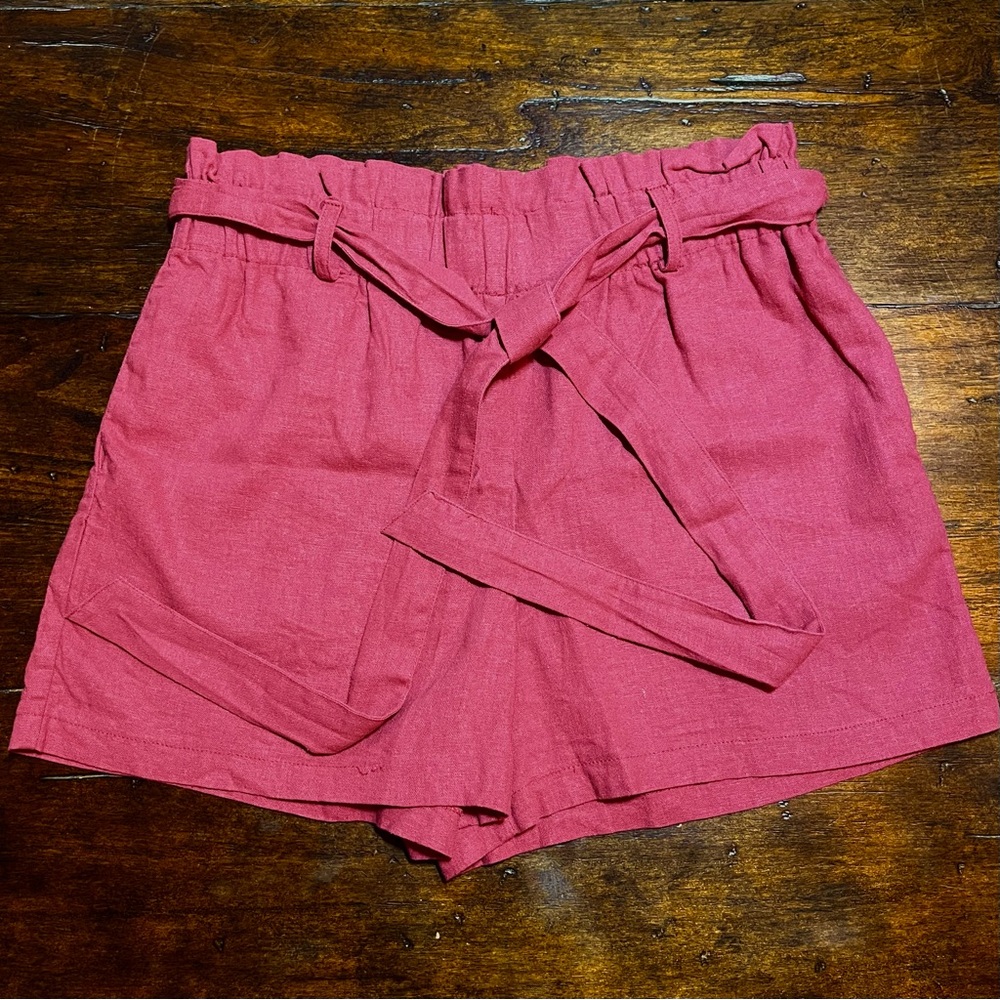 HAVE Dark Pink Linen‎ Blend Paperbag Women's Shorts Size L High-Rise BOHO
